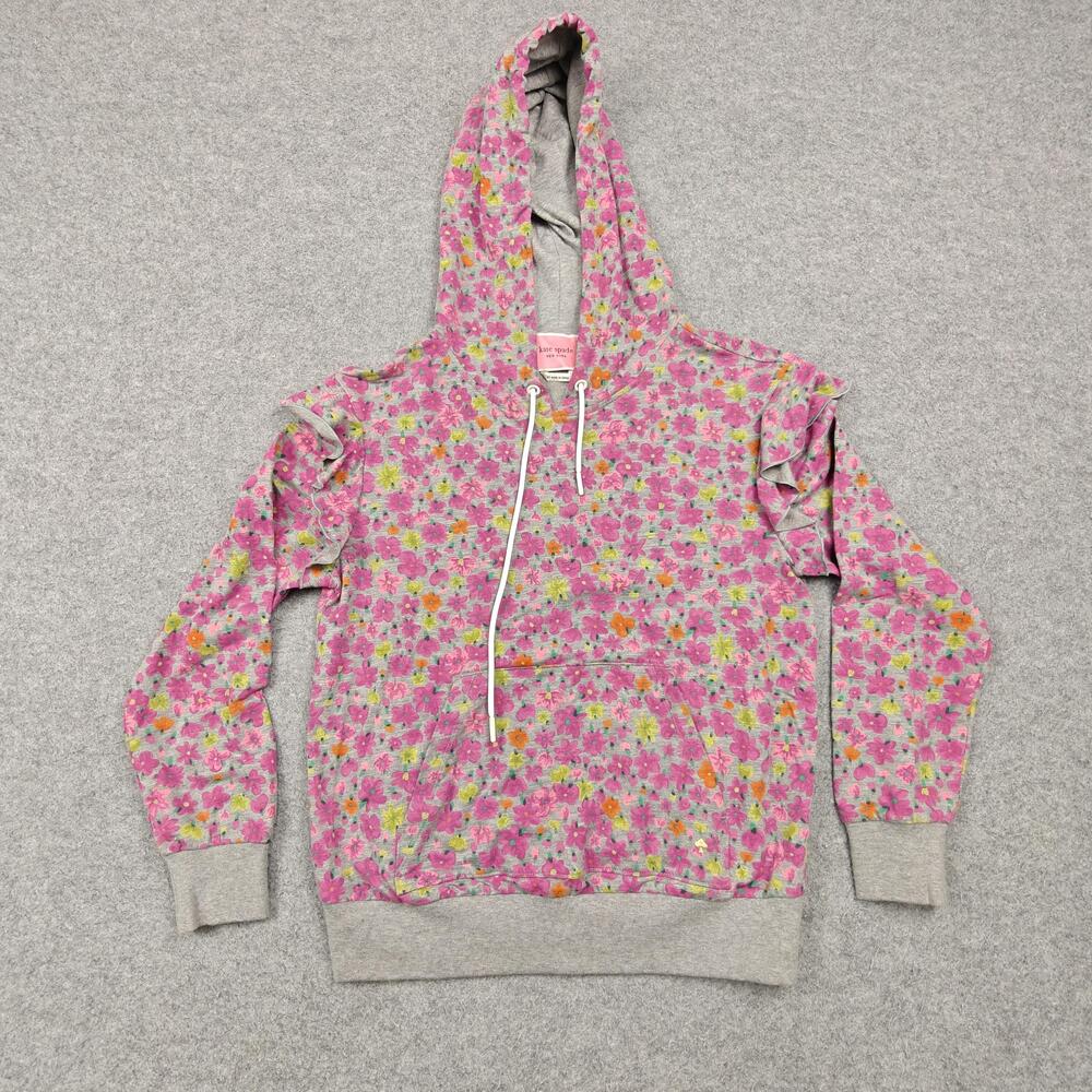 Kate Spade Hoodie Womens XS Pink Floral Ruffle Pullover Hooded Lightweight